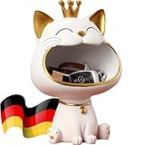 BLOOOK Lachende Katze Figuren Statue,Großer Mund Katze Aufbewahrungsbox,Maneki Neko Fortune Cat Skulptur,Glückliche Katzen Lagerung Box,Kätzchen Schlüssel Schale,Schmuck Tablett