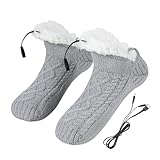 Winter Stoppersocken Unisex USB Bodensocken Fußwärmer Hüttensocken Automatische Heizung Wärmesocken Plüsch Stiefel Wintersocken Hohe Gefüttert Hausschuhsocken Wärmehausschuhe Wärmepantoffeln 38-46EU