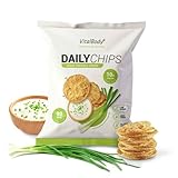 VitalBodyPLUS DailyChips, Protein Chips mit Sour Cream & Onion Geschmack, 6 x 25 g, Eiweiß Snack mit 40% Protein, Fitness Snack zum Abnehmen oder Muskelaufbau, zuckerarm, glutenfrei und proteinreich