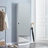 [en.casa] Schuhschrank Meura Schuhregal mit 5 Schuhtaschen im Schrankinnern Schuhablage für 10 Paare Schmaler Schrank mit Spiegelfront Hoch 160x48x20cm Weiß