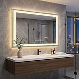 YOURLITE Badspiegel mit Beleuchtung 80x60cm, LED Spiegel Bad, 3 Lichtfarben dimmbar, Badezimmerspiegel mit Touchschalter, mit Digitaluhr, Beschlagfrei, IP44