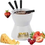 MZSX Keramik Schokofondue-Topf-Set, Käse Fondueset mit 1 Teelicht & 4 Gabeln Aus Rostfreiem Stahl, Mini Schokofondue Käsefondue Fondue Set, für Haus, Restaurant und Café