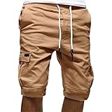 Herren-Cargo-Shorts aus Twill, Kordelzug, Stretch unterhalb des Knies, lässige, lockere Passform, Sommer-Arbeitsshorts mit Taschen