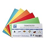 Trennstreifen, 100 Stück, 5 Farben: intensiv, 20 Stück je Farbe, 24 x 10,5 cm, gelocht, 180g/m², zum Sortieren und Trennen von Dokumenten bis DIN-A4-Format