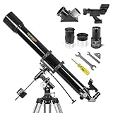 Omegon Teleskop AC 90/1000 EQ-2 | Refraktor für Einsteiger & Fortgeschrittene | 90mm Öffnung | 1000mm Brennweite | präzise EQ-2 Montierung | Mond- & Planetenbeobachtung