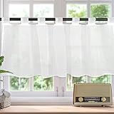 TW1TGOFT Scheibengardine, Weiß Voile Bistrogardine mit Schlaufen Transparente Kurzstore Kurzvorhang Küchen Vorhang Kurzgardine Gardine Stores HxB 45x120cm