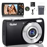 Rollei Powerflex Compact Digitalkamera, 64MP 5K Fotoapparat mit Dual-Kamera 5X Digitalzoom AutoFocus Fotokamera mit 2,8“ Touch-Display Tragbar Kompaktkamera Schwarz, Digital-Kamera-Fotoapparat-Camera