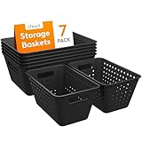 Lifewit 7er Set Kunststoff Aufbewahrungskorb, Stapelbare Aufbewahrungsbehälter zum Organisieren, Multi Size Offene Behälter für Regale/Küche/Badezimmer/Büro, 21L, 5 Large und 2 Small Size, Schwarz