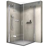 BERNSTEIN Duschkabine Eckdusche 8mm ESG Nano Echtglas Dusche mit 1 Drehtür mit Hebe-Senk-Mechanismus DX403, Tür-Front x Tiefe: 100x100cm, Duschabtrennung Einbau:Einbau Links