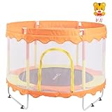 K IKIDO - Indoor-Trampolin mit Netz, Sprungkissen, Kantenschutz, für Kinder ab 2 Jahren – Gartentrampolin für Kinder (Orange)