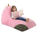 MeMoreCool Sitzsäcke für Kinder von 8–12 Jahren, großer Sitzsack mit Füllung, großes Kleinkinder-Sitzsackbett mit Einhorn, Faule Bodenliege für Kinder für Mädchen und Jungen, Leuchtendes Einhorn