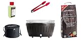 LotusGrill XL Starter-Set 1x XL Grill Anthrazitgrau mit USB-Anschluß, 1x Buchenholzkohle 2,5 kg, 1x Brennpaste 200ml, 1x Zange, 1x Transport-Tragetasche XL - Der raucharme Holzkohlegrill