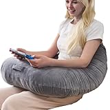 Haltungsstützkissen für den Schoß, zum Lesen, Spielen und Häkeln, verlängertes herzförmiges Armstützkissen zum Sitzen im Sofa oder Bett, waschbarer Bezug (weiches Grau)