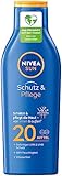 NIVEA SUN Schutz & Pflege Sonnenmilch LSF 20 (250 ml), Sonnencreme für 48h Feuchtigkeit, sofortiger Sonnenschutz mit hochwirksamem UVA/UVB-Filtersystem