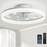 DWDVBL 50cm Deckenventilator Mit Beleuchtung 48W 220V Dimmbare Deckenleuchte Mit Fernbedienung Und APP 6 Geschwindigkeiten Lampe Mit Ventilator Timer Schlafzimmer Wohnzimmer Schwarz