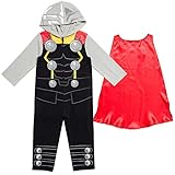 Marvel Avengers Thor Toddler Boys Zip Up Cosplay Coverall and Cape Black/Red 4T