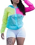 SUPERPINCHAQ Damen Crop Windbreaker Jacke, Sonnenschutz Trainingsanzug Windbreaker Pullover Jacke Crop Zip Up Color Block, Blau, L