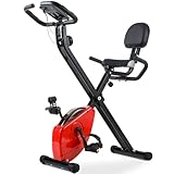 Heimtrainer Fahrrad Klappbar, Fahrradtrainer mit klappbarer Rückenlehne, 8 Widerstand Einstellbar, Sitz Einstellbar, Pulsmesser, Handpulssensoren, Bis 120kg Belastbar, Hometrainer, Fitnessbike