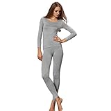 Liang Rou Damen Crewneck Long Johns Ultra Thin Modal Thermo Unterwäsche Top & Bottom Set, 1 Set grau, X-Large