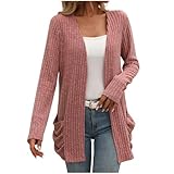 duxyoz Strickjacke für Damen, locker, lässig, leicht, langärmelig, lange Ärmel, Strickpullover, Mantel, einfarbig, Strickwaren, elegant, Vintage, offene Vorderseite, Cardigans Outwear, 04 pink, XL