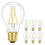 GBLY 6 Stück LED Glühbirne E27 Vintage Lampe - A60 Warmweiss Filament Leuchtmittel Edison Retro Glühlampe 2700K 4W Warmweiß Birne Glas Antike Energiesparlampe für Hotel Haus Café Bar