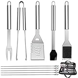 GQC 10PC Edelstahl Grillbesteck-Set Professionelle Grill Bestecksets in Tragetasche BBQ Grillwerkzeug Grillset Werkzeuge für Männer und Frauen Camping Garten (6(35x3.5))