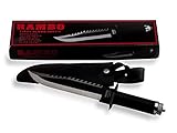 VIKING GEAR Rambo Messer John Rambo First Blood Part II Signature Edition Ink. Kompass, Haken zum Angeln mit Schnur, Pflaster, Streichholz und Messerscheide aus PU Leder schwarz