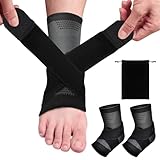 NEUTYPECHIC 2 PCS Sprunggelenkbandage, Knöchelbandage Sprunggelenk Atmungsaktiv mit Beutel für Plantarfasziitis, Achillessehne, Fußbandage Sprunggelenk für Laufen Fussball, Männer und Frauen, Schwarz