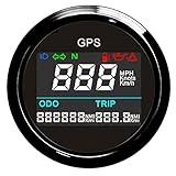 Geloo GPS Geschwindigkeitsmesser, 52 mm Digital Tachometer Kilometerzähler Wasserdicht Einstellbar Tachometer für Auto, Boot, Motorrad, LKW(Schwarz)