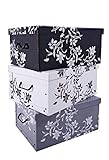 3er Set Aufbewahrungsbox mit Deckel je 51 x 37 cm - Blumenmuster - Stapelbox aus Pappe mit Griffen 45 Liter - Organizer Storage Box Allzweck Spielzeug Kiste Geschenk Karton Barock Design stapelbar