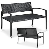 LIFERUN Gartenbank Rattan, Polyrattan Sitzbank Wetterfest, 2 Sitzer Balkon Bank, 320kg Belastbar, 122x60x85cm, Gemütliche Gartenmöbel Bank, Parkbank, Einseitiges Rattan, Sitzbank Outdoor, Schwarz