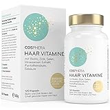 Cosphera Haar-Vitamine - Hochdosiert mit Biotin, Selen und Zink als Beitrag zum Erhalt normaler Haare. Plus Folsäure & Hirse Samen Extrakt (reich an Silizium) - 120 vegane Kapseln im 2 Monatsvorrat.