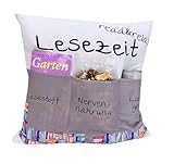 KAMACA Originelles Dekokissen Kissen mit 3 Taschen zum selber Befüllen Größe 43x43 cm tolles Geschenk für EIN gelungenen Sofaabend Filmabend (Lesekissen)