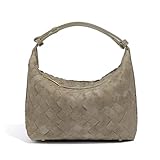 Luxuriöse Hobo-Tasche aus Wildleder – Damen-Schultertasche aus gewebtem Leder mit geräumigem Innenraum, Kiefernteefarbe, 8in x 4in x 6in