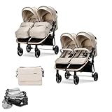 Lorelli Zwillingskinderwagen Duo klappbar verstellbar Fußabdeckung Wickeltasche creme