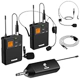 TONOR UHF Mikrofon Kabellos set mit Dual Headset Kopfbügel Funkmikrofon/Lavalier Ansteckmikrofonen Bodypack Transmitter, Empfänger 6,35 mm Ausgang 60M Reichweite Wireless Microphone für Live-Auftritte