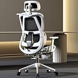 Mesh computer chair, high back executive swivel chair, office chair with adjustable headrest and lumbar support, ergonomic office chair with flip-up armrests for office, study White
