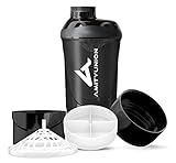 Fitness Shaker 700 ml mit 2 Extra Fächern - Deluxe Protein Shaker komplett auslaufsicher - BPA frei mit Sieb und Skala für Whey und BCCA Pulver, Trinkflasche für Trainings Boster - Schwarz Smoke Cup