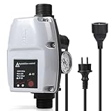 SWAWIS Druckschalter Wasserpumpe Pumpensteuerung Druckschalter Hauswasserwerk Max. 10 bar Druckwächter mit Manometer & Kabel für Tauchpumpe Kreiselpumpe Tiefbrunnenpumpe Gartenpumpe Grau