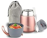 Milu® Thermobehälter für Essen I 450ml I Edelstahl Warmhaltebehälter mit Löffel, Thermobecher Essen, Thermo Lunchbox für Kinder, Erwachsene, Thermobox Suppen, Babybrei, Speisebehälter Rosegold, 450ml
