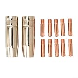 12 Stück für MIG-Schweiß-Verbrauchsmaterialien, Abdeckung für 15AK Brenner mit 1 0 mm Durchmesser Kontaktspitzen und Gasdüsen, kompatibel mit AK15 MB15 für MIG MAG Schweißgeräte