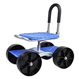 Haibinsuo Rollbarer Gartenwagen-Arbeitssitz mit Rädern für die Gartenarbeit, höhenverstellbarer Gartenhocker, 360-Grad-Drehsitz, Lenkgriff und Werkzeugablage mit atmungsaktivem Kissen, ergonomische