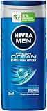 NIVEA MEN Fresh Ocean Duschgel (250 ml), revitalisierende Pflegedusche mit ozeanfrischem Duft, Männer Duschgel mit Meeresmineralien für Körper, Gesicht und Haar