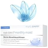 Eye.Con Monthly Moist weiche Monatslinsen – mit UV-Schutz – 3 Hydrogel Kontaktlinsen mit Stärke für empfindliche Augen. Contact Lenses mit 57% Wassergehalt BC 8.6mm, DIA 14.2mm, -5,00D