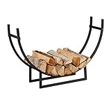 Relaxdays Kaminholzregal, halbrund, Innenbereich, pulverbeschichteter Stahl, Brennholzregal, HxBxT 55x92x21 cm, schwarz