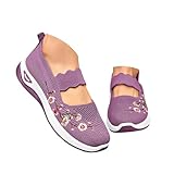 Generisch alle Angebote Slip on Sneakers Damen Orthopädische Walkingschuhe Atmungsaktiv rutschfest Sommerschuhe Mesh die Blumen Diabetiker Schuhe Breite Fuß frühlingsschuhe für Damen Lila EU 38