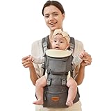 SUNVENO Babytrage Ergonomisch，Baby Carrier mit Abnehmbarer Kapuze, Hüftsitz baby mit Speicheltuch, 3in1 Babybauchtragen für Baby 3-36 Monate, Babyrückentragen 0-20Kg (Grau)