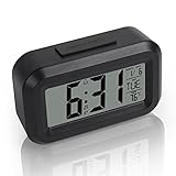 Vicloon Digital Wecker Nachttisch,LCD Display Tischuhr mit Snooze,12/24 Stunden,Datum,Temperaturanzeige,Timer-Funktion,Batteriebetrieben für Schlafzimmer Home Office Reisen(Schwarz)
