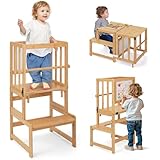 COSYLAND Montessori Lernturm ab 1 Jahr klappbar | 3 in 1 Learning Tower & Lernstuhl Kinder ab 1 Jahr | Klappbarer Montessori Lernturm mit Tafel für Küche, Tisch & Bad, Toddler Tower