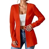 Generisch Blazer Damen Elegant Mantel Einfarbig Revers Sakko Jacke Lässig Business Blazerjacke Slim Fit Langarm Longblazer mit Taschen Trenchcoat Vintage Knöpfe Übergangsjacke